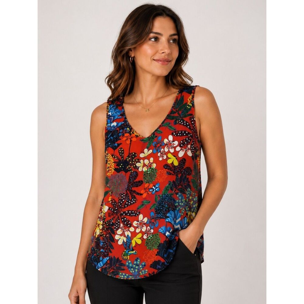 Ann Taylor Loft Red Floral Print Tank Top